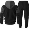 image:imageUOUA Mens Tracksuit 2 Piece Hoodie amp Sweatpants Set Waffle Jacquard Sweatsuit Outfits Casual Jogging SuitsBlack