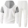 image:imageUOUA Mens Tracksuit 2 Piece Hoodie amp Sweatpants Set Waffle Jacquard Sweatsuit Outfits Casual Jogging SuitsWhite