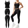 image:imageUOUA 3 Piece Workout Sets for Women High Waisted Butt Lifting Leggings Tummy Control Yoga Pants with Sports Bra Biker ShortsBlack