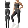 image:imageUOUA 3 Piece Workout Sets for Women High Waisted Butt Lifting Leggings Tummy Control Yoga Pants with Sports Bra Biker ShortsGrey