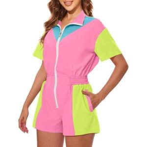 image:imageUOUA 80s Outfit Women 90s Jumpsuit Costume OnePiece Workout Track Suit Party Retro ClothingLightpink