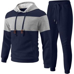 image:imageUOUA Mens Tracksuit 2 Piece Hoodie amp Sweatpants Set Waffle Jacquard Sweatsuit Outfits Casual Jogging SuitsNavy