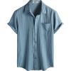 image:imageVATPAVE Mens Casual Button Down Short Sleeve Shirt Textured Hawaiian Shirt Summer Vacation Beach Shirts with PocketDenimblue