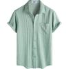 image:imageVATPAVE Mens Casual Button Down Short Sleeve Shirt Textured Hawaiian Shirt Summer Vacation Beach Shirts with PocketSage Green
