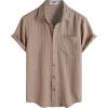 image:imageVATPAVE Mens Casual Button Down Short Sleeve Shirt Textured Hawaiian Shirt Summer Vacation Beach Shirts with PocketTan