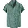 image:imageVATPAVE Mens Chambray Shirt Button Down Short Sleeve Shirt Summer Beach Casual Shirts with Pockets XXLarge Dark Green
