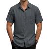 image:imageVATPAVE Mens Casual Button Down Short Sleeve Shirt Textured Hawaiian Shirt Summer Vacation Beach Shirts with PocketDark Gray