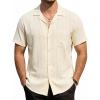 image:imageVATPAVE Mens Cuban Guayabera Shirts Button Down Short Sleeve Shirt Cotton Casual Summer Beach Wedding Shirts with PocketLight Yellow