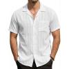 image:imageVATPAVE Mens Cuban Guayabera Shirts Button Down Short Sleeve Shirt Cotton Casual Summer Beach Wedding Shirts with PocketWhite