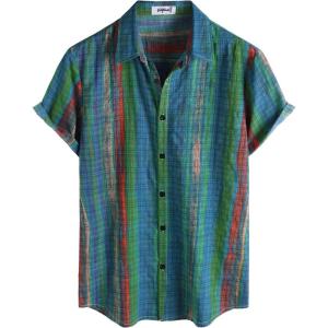 image:imageVATPAVE Mens Casual Short Sleeve Button Down Shirts Regular Fit Hawaiian Summer ShirtBlue Green