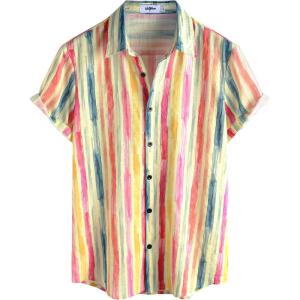 image:imageVATPAVE Mens Casual Short Sleeve Button Down Shirts Regular Fit Hawaiian Summer ShirtBlue Pink