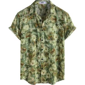 image:imageVATPAVE Mens Casual Short Sleeve Button Down Shirts Regular Fit Hawaiian Summer ShirtBrown Green