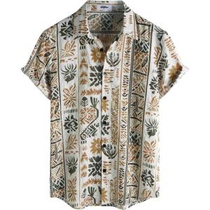image:imageVATPAVE Mens Casual Short Sleeve Button Down Shirts Regular Fit Hawaiian Summer ShirtCoffee White