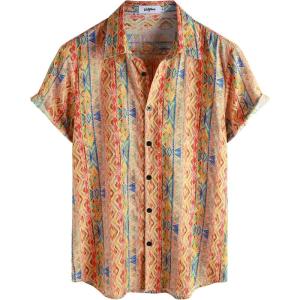 image:imageVATPAVE Mens Casual Short Sleeve Button Down Shirts Regular Fit Hawaiian Summer ShirtPink Red