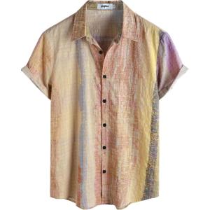 image:imageVATPAVE Mens Casual Short Sleeve Button Down Shirts Regular Fit Hawaiian Summer ShirtPink Yellow