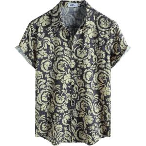 image:imageVATPAVE Mens Casual Short Sleeve Button Down Shirts Regular Fit Hawaiian Summer ShirtPurple Khaki