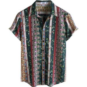 image:imageVATPAVE Mens Casual Short Sleeve Button Down Shirts Regular Fit Hawaiian Summer ShirtRed Cyan