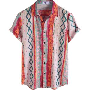 image:imageVATPAVE Mens Casual Short Sleeve Button Down Shirts Regular Fit Hawaiian Summer ShirtWhite Red