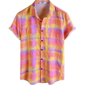 image:imageVATPAVE Mens Casual Short Sleeve Button Down Shirts Regular Fit Hawaiian Summer ShirtYellow Purple
