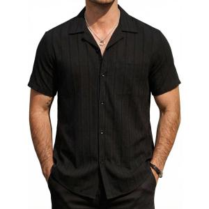 image:imageVATPAVE Mens Cuban Guayabera Shirts Button Down Short Sleeve Shirt Cotton Casual Summer Beach Wedding Shirts with PocketBlack