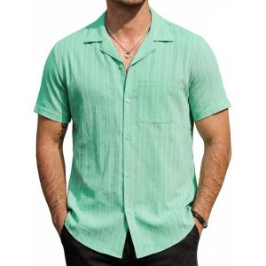 image:imageVATPAVE Mens Cuban Guayabera Shirts Button Down Short Sleeve Shirt Cotton Casual Summer Beach Wedding Shirts with PocketGrass Green