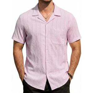 image:imageVATPAVE Mens Cuban Guayabera Shirts Button Down Short Sleeve Shirt Cotton Casual Summer Beach Wedding Shirts with PocketLight Purple
