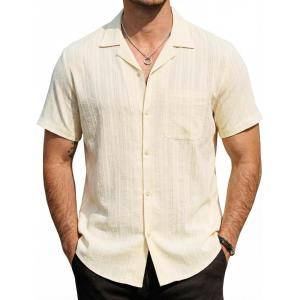 image:imageVATPAVE Mens Cuban Guayabera Shirts Button Down Short Sleeve Shirt Cotton Casual Summer Beach Wedding Shirts with PocketLight Yellow