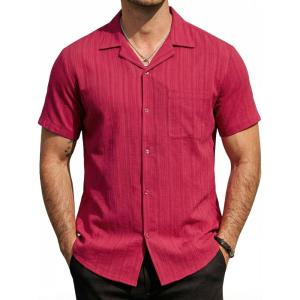 image:imageVATPAVE Mens Cuban Guayabera Shirts Button Down Short Sleeve Shirt Cotton Casual Summer Beach Wedding Shirts with PocketRed