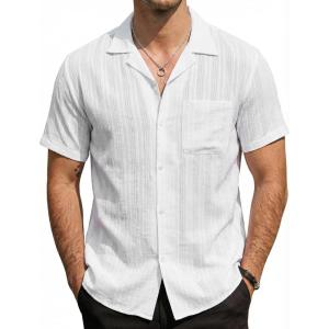 image:imageVATPAVE Mens Cuban Guayabera Shirts Button Down Short Sleeve Shirt Cotton Casual Summer Beach Wedding Shirts with PocketWhite