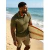 image:imageUOUA Mens Polo Shirt Texture Knitted Button TShirt Casual Short Sleeve Summer Vacation Golf ShirtsArmy Green