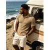 image:imageUOUA Mens Polo Shirt Texture Knitted Button TShirt Casual Short Sleeve Summer Vacation Golf ShirtsKhaki