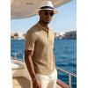 image:imageUOUA Mens Polo Shirt Texture Knitted Button TShirt Casual Short Sleeve Summer Vacation Golf ShirtsKhaki