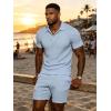 image:imageUOUA Mens Polo Shirt Texture Knitted Button TShirt Casual Short Sleeve Summer Vacation Golf ShirtsLight Blue