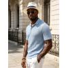 image:imageUOUA Mens Polo Shirt Texture Knitted Button TShirt Casual Short Sleeve Summer Vacation Golf ShirtsLight Blue