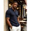 image:imageUOUA Mens Polo Shirt Texture Knitted Button TShirt Casual Short Sleeve Summer Vacation Golf ShirtsNavy Blue