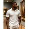 image:imageUOUA Mens Polo Shirt Texture Knitted Button TShirt Casual Short Sleeve Summer Vacation Golf ShirtsWhite