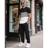 image:imageUOUA Mens 2 Piece Sweatsuits Outfits Short Sleeve Pullover Loungewear amp Joggers Sweatpants Summer Casual Track Suits SetBlackblockgrey