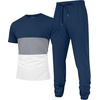 image:imageUOUA Mens 2 Piece Sweatsuits Outfits Short Sleeve Pullover Loungewear amp Joggers Sweatpants Summer Casual Track Suits SetBlueblockgrey