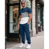 image:imageUOUA Mens 2 Piece Sweatsuits Outfits Short Sleeve Pullover Loungewear amp Joggers Sweatpants Summer Casual Track Suits SetBlueblockgrey