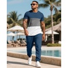 image:imageUOUA Mens 2 Piece Sweatsuits Outfits Short Sleeve Pullover Loungewear amp Joggers Sweatpants Summer Casual Track Suits SetBlueblockgrey