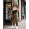 image:imageUOUA Mens 2 Piece Sweatsuits Outfits Short Sleeve Pullover Loungewear amp Joggers Sweatpants Summer Casual Track Suits SetBrownblockbeige