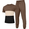 image:imageUOUA Mens 2 Piece Sweatsuits Outfits Short Sleeve Pullover Loungewear amp Joggers Sweatpants Summer Casual Track Suits SetBrownblockbeige