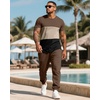image:imageUOUA Mens 2 Piece Sweatsuits Outfits Short Sleeve Pullover Loungewear amp Joggers Sweatpants Summer Casual Track Suits SetBrownblockbeige