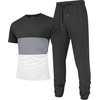 image:imageUOUA Mens 2 Piece Sweatsuits Outfits Short Sleeve Pullover Loungewear amp Joggers Sweatpants Summer Casual Track Suits SetDarkgreyblockwhite