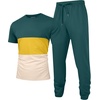 image:imageUOUA Mens 2 Piece Sweatsuits Outfits Short Sleeve Pullover Loungewear amp Joggers Sweatpants Summer Casual Track Suits SetGreenblockyellow