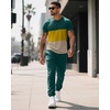 image:imageUOUA Mens 2 Piece Sweatsuits Outfits Short Sleeve Pullover Loungewear amp Joggers Sweatpants Summer Casual Track Suits SetGreenblockyellow