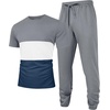 image:imageUOUA Mens 2 Piece Sweatsuits Outfits Short Sleeve Pullover Loungewear amp Joggers Sweatpants Summer Casual Track Suits SetGreyblockwhite
