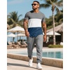 image:imageUOUA Mens 2 Piece Sweatsuits Outfits Short Sleeve Pullover Loungewear amp Joggers Sweatpants Summer Casual Track Suits SetGreyblockwhite