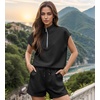 image:imageUOUA Women Two Piece Summer Outfits Casual Sleeveless Shirt amp Shorts Set Workout Sweatsuit Lounge Track SuitBlack
