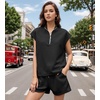 image:imageUOUA Women Two Piece Summer Outfits Casual Sleeveless Shirt amp Shorts Set Workout Sweatsuit Lounge Track SuitBlack